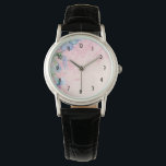 Montre Joli Fleurs sauvages floraux rose et bleu<br><div class="desc">Une aquarelle douce et délicate illustration d'un arrangement floral avec de jolis fleurs sauvages roses et bleus avec un parchemin de pêche à l'air arrière - plan donnant à ce design un aspect vintage. Les fleurs bleues ornent le bord du design tandis que les fleurs roses se fondent dans l'arrière...</div>