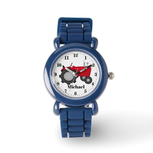 Montre Joli garçon tracteur rouge ajouter nom (Recto)