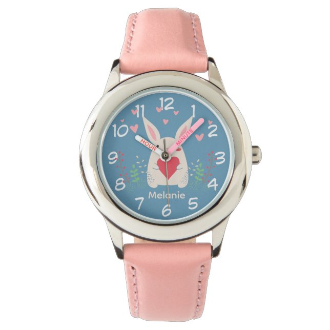 Montre Joli Lapin Blanc Avec Coeur Personnalisé (devant)