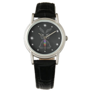 Montre Joli lapin noir avec Soul arc-en-ciel Chakra