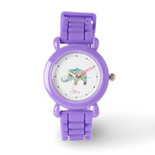 Montre Joli monogramme d'éléphant floral coloré