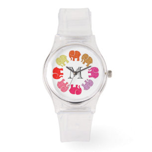 Montre Joli monogramme d'éléphants à la mode girly