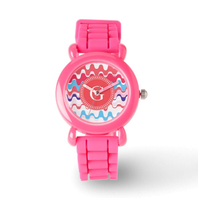 Montre Joli monogramme motif rose rouge abstrait (Recto)