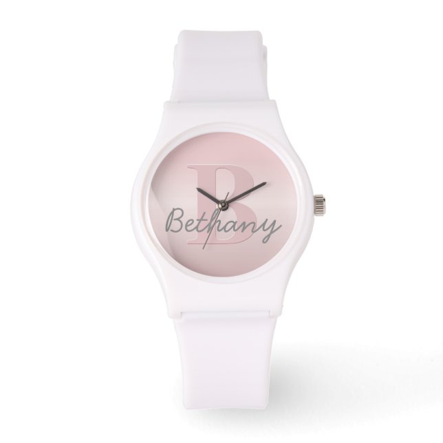 Montre Joli Monogramme rose personnalisable et votre nom  (Recto)
