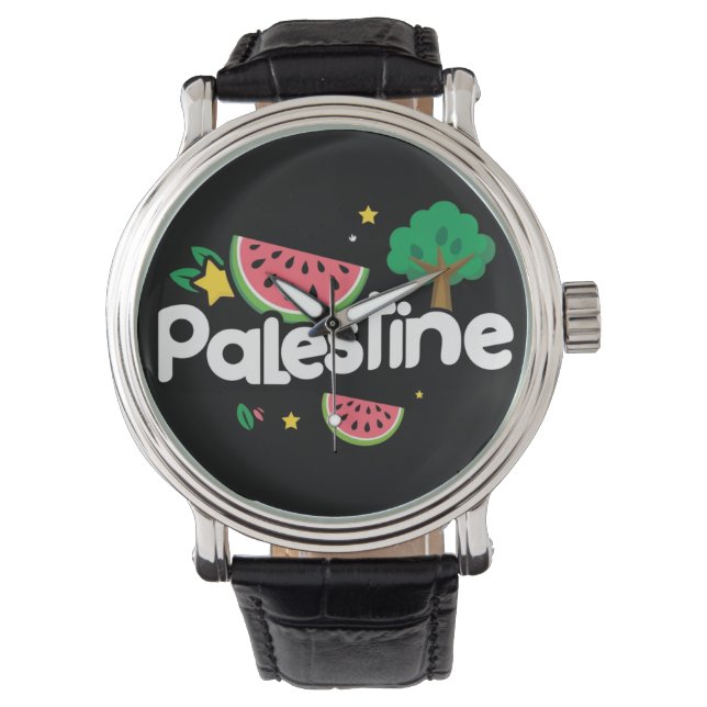 Montre Joli mot Palestine entouré d'un arbre de pastèques (devant)