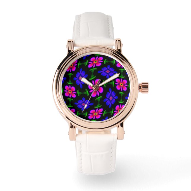 Montre Joli Motif de fleurs roses (Recto)