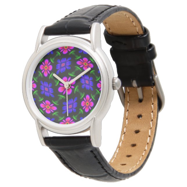 Montre Joli Motif de fleurs roses (Incliné)