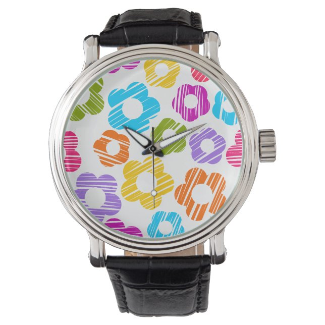 Montre Joli motif floral fleuri coloré girly joyeux (devant)