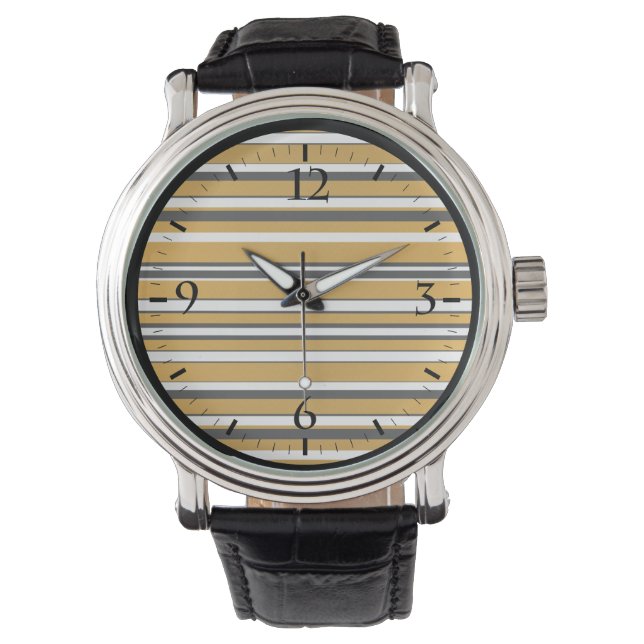 Montre Joli noir blanc rayures dorées look (devant)