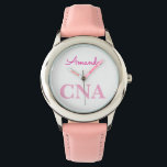 Montre Joli nom personnalisé d'infirmière auxiliaire rose<br><div class="desc">Cadeau unique parfait pour les aides-soignantes et les assistants avec un design rose unique.</div>