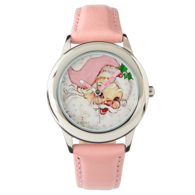 Montre Joli Père Noël de Noël avec Casquette rose (devant)