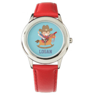 Montre Joli petit cow-boy heureux sur cheval à bascule