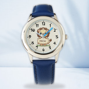 Montre Joli Petit Lion avec un Panneau de Nom