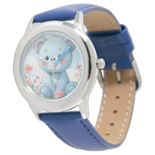 Montre Joli petit ours en peluche bleu dans le jardin