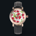 Montre Joli Poppies d'aquarelle rouge Personnalisé<br><div class="desc">Joli motif de pavot à aquarelle rouge.</div>