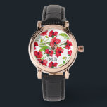 Montre Joli Poppies d'aquarelle rouge Personnalisé<br><div class="desc">Joli motif de pavot à aquarelle rouge.</div>