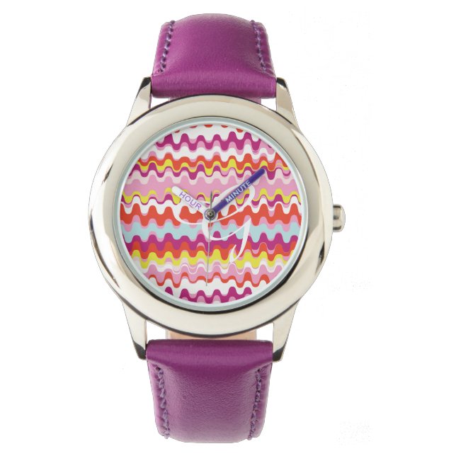Montre Joli rose rouge rose abstrait motif vague (devant)