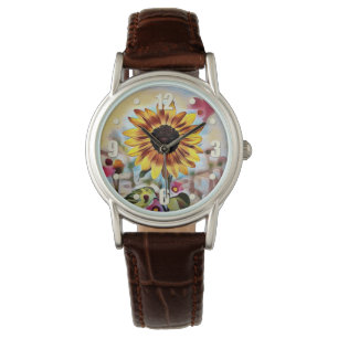 Montre Joli tournesol jaune dans le champ de fleurs