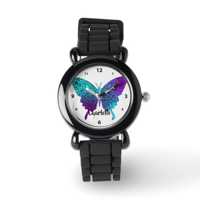 Montre Joli violet Turquoise Big Butterfly Personnalisé (Recto)