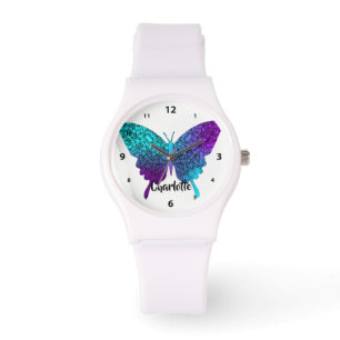 Montre Joli violet Turquoise Big Butterfly Personnalisé