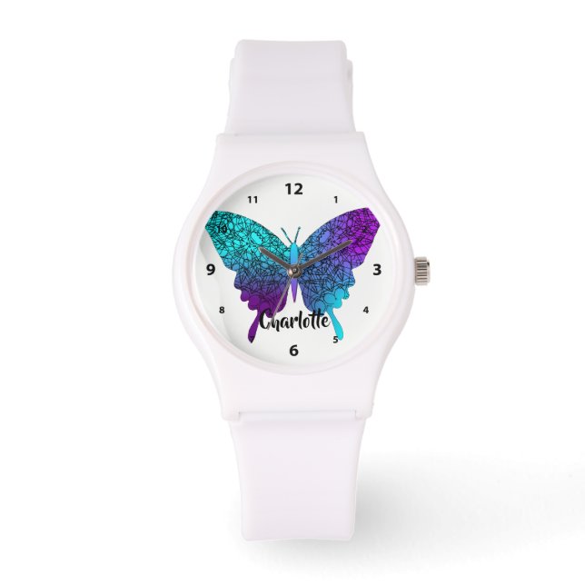 Montre Joli violet Turquoise Big Butterfly Personnalisé (Recto)