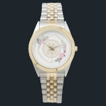 Montre Jolie aquarelle Floral Moderne Monogramme géométri<br><div class="desc">Jolie aquarelle fleurie et couronne géométrique.</div>