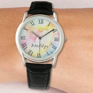 Montre Jolie Aquarelle Rainbow Pastel Abstraite Personnal