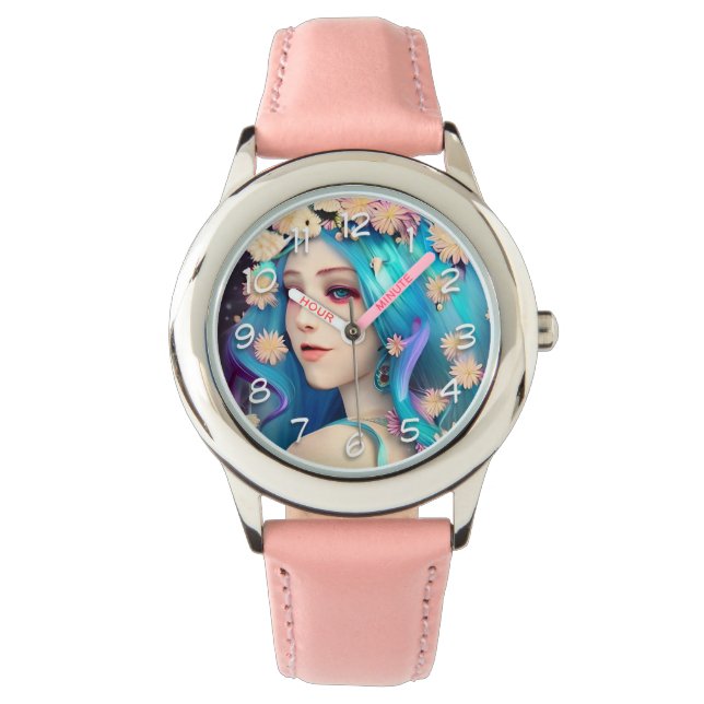 Montre Jolie Fille Éthérée avec des Fleurs   (devant)