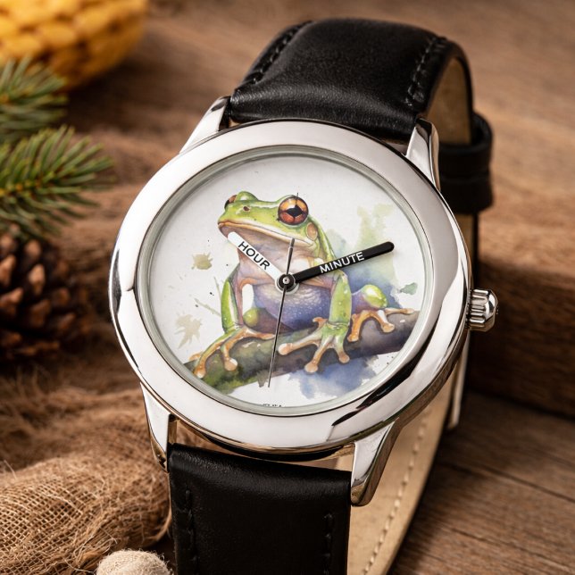 Montre Jolie Grenouille d'Arbre à l'Aquarelle (Créateur téléchargé)