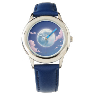 Montre Jolie illustration fantaisiste de la lune dans le 