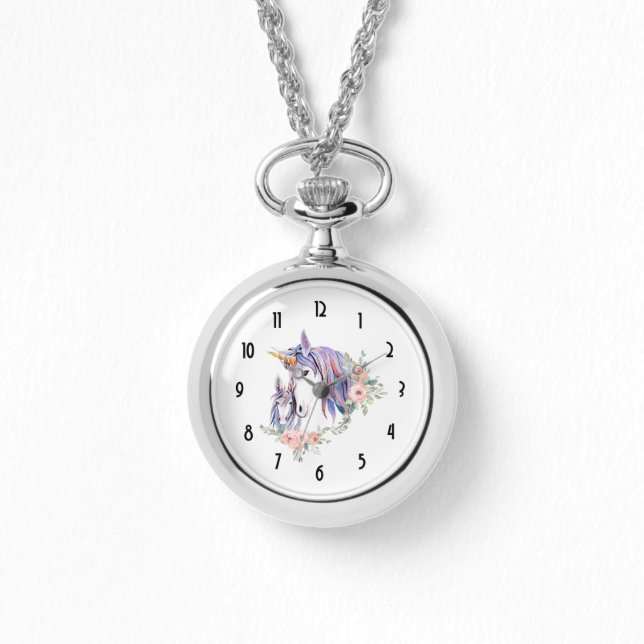 Montre Jolie licorne maman & bébé aquarelle Floral (Recto)
