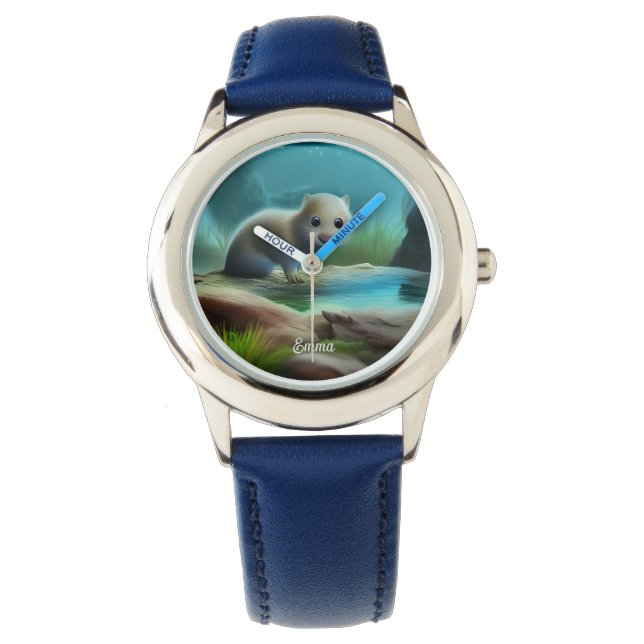 Montre Jolie loutre bébé en étang - personnalisable (devant)