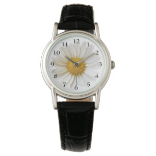 Montre Jolie marguerite blanche sur floral blanc