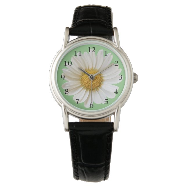 Montre Jolie marguerite blanche sur Sage Green (devant)