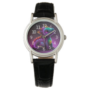 Montre Jolie œuvre d'art de lézard dragon violet coloré