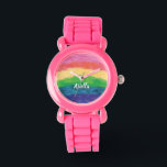 Montre Jolie Parties scintillant Rainbow Girls<br><div class="desc">Un arc-en-ciel coloré peint à la main dans des couleurs vives et joyeuses ravira votre journée ! Ce design est un design original peint à la main que j'ai ajouté à chaque transition de couleur une parties scintillant de couleur assortie. Un grand cadeau pour les anniversaires, les filles ados, ou...</div>