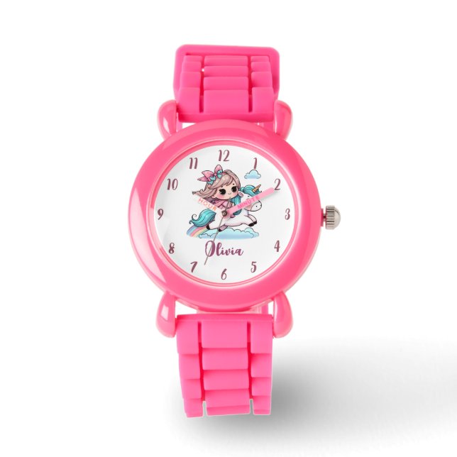 Montre Jolie petite fille sur licorne (Recto)