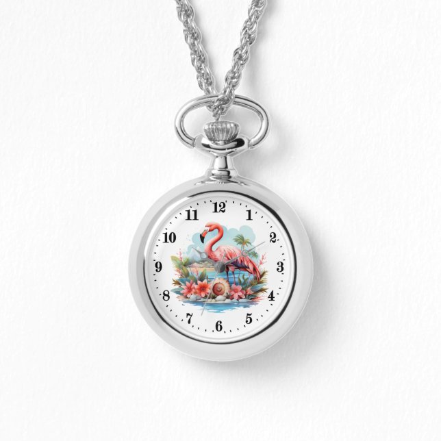 Montre Jolie plage rose flamingo dames (Recto)