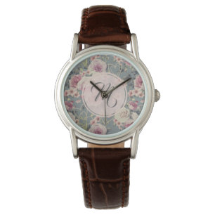 Montre Jolie rose Roses et Coeurs Perles Monogramme