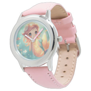 Montre Jolie sirène dorée dans le monde sous-marin