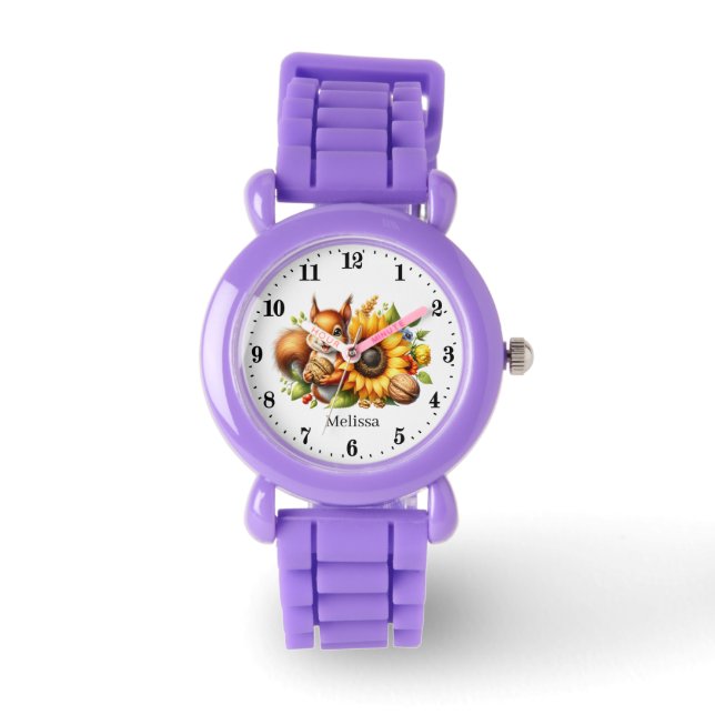 Montre Jolies filles amoureux d'écureuil ajouter le nom (Recto)