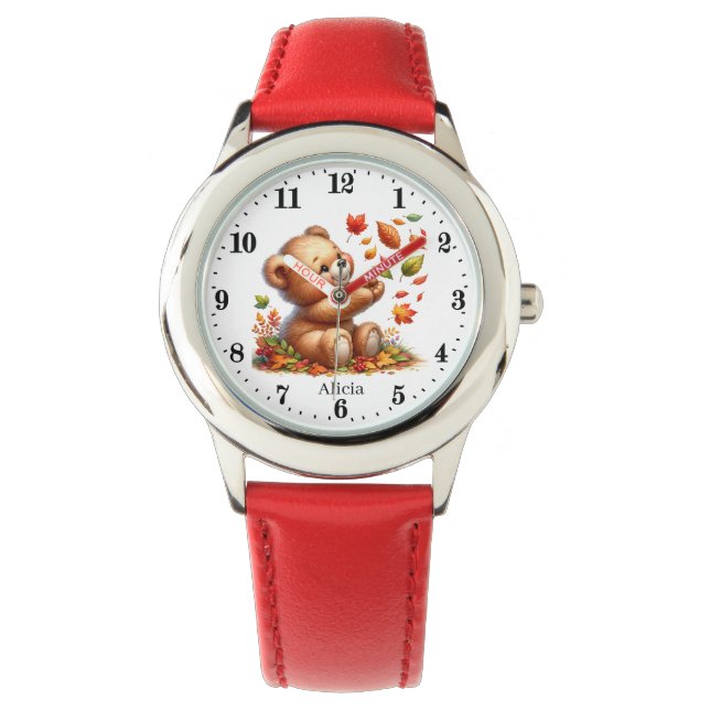 Montre Jolies filles Fall Seasonal bear ajouter nom (devant)