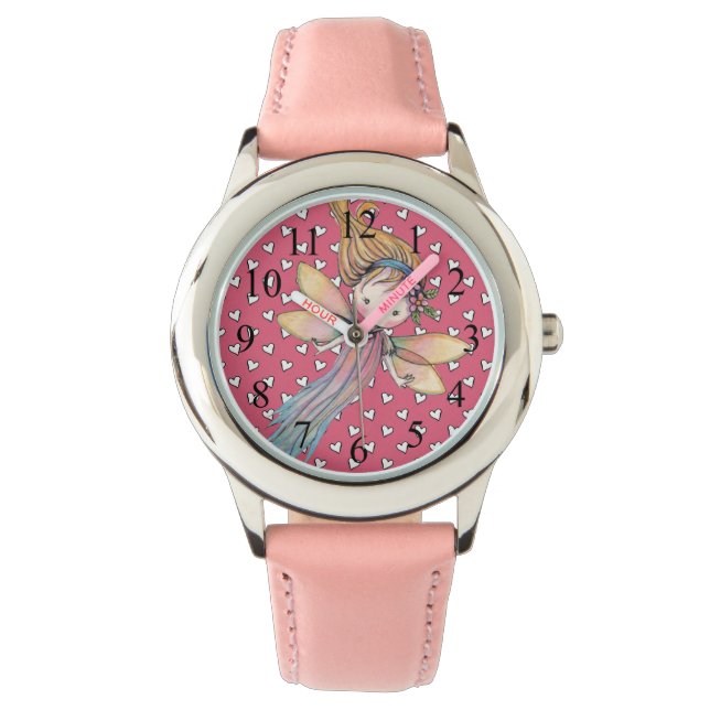 Montre jolies filles fée rose et cœurs (devant)