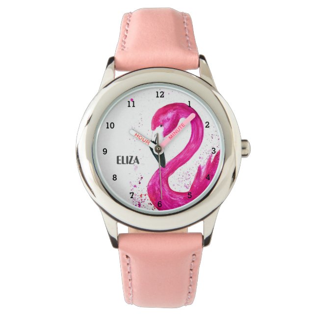 Montre Jolies filles Flamant rose rose Tropical Bird Kids (devant)