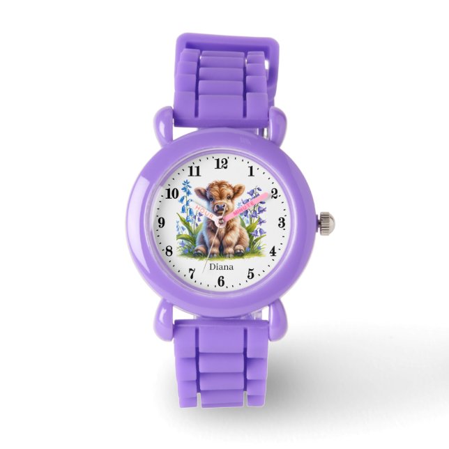 Montre Jolies filles Highland cow ajouter nom (Recto)
