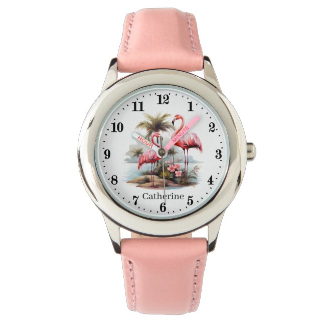 Montre Jolies filles rose flamingo ajouter nom (devant)