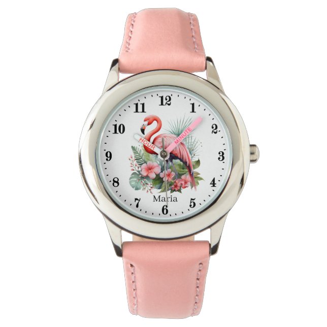 Montre Jolies filles rose flamingo ajouter nom (devant)