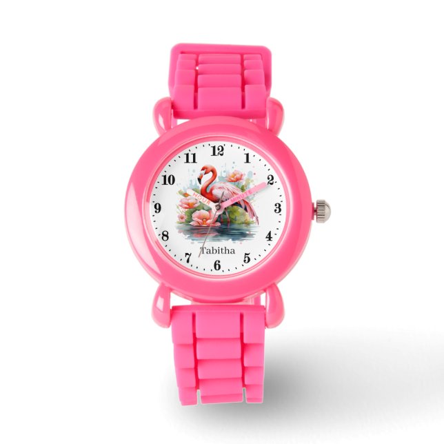 Montre Jolies filles rose flamingo ajouter nom (Recto)