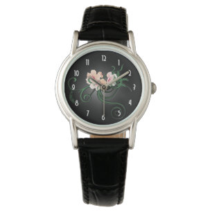 Montre Jolies fleurs rose pastel sur le noir