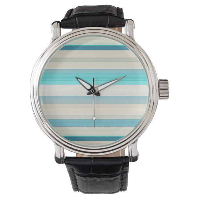 Montre Jolies rayures aqua blanc (devant)
